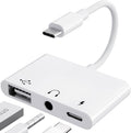 USB C to 3.5mm Jack Audio Adapter with Fast Charging OTG White.