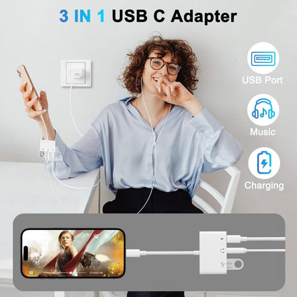 USB C to 3.5mm Jack Audio Adapter with Fast Charging OTG White.
