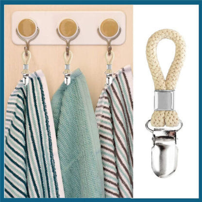 Metal Towel Clamps 5-Pack Kitchen Bathroom Towel Hooks with Braided Cotton Holder for Dishcloths