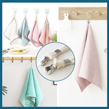 Metal Towel Clamps 5-Pack Kitchen Bathroom Towel Hooks with Braided Cotton Holder for Dishcloths