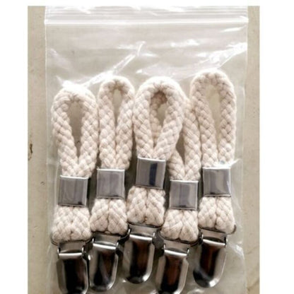 Metal Towel Clamps 5-Pack Kitchen Bathroom Towel Hooks with Braided Cotton Holder for Dishcloths