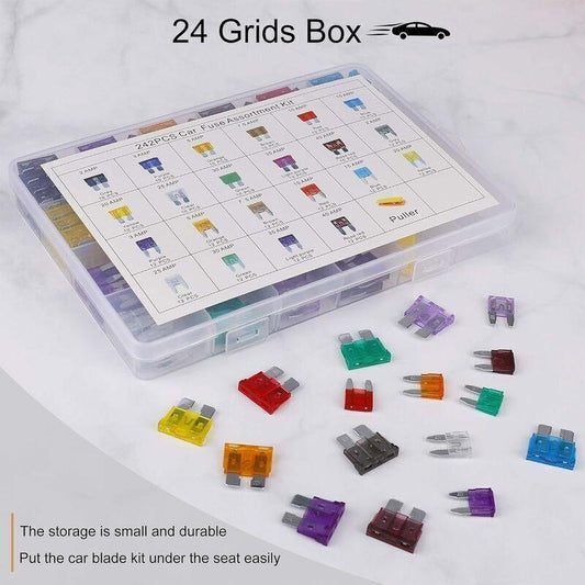 Car Fuse Auto Mini Fuses Assorted Kit 2A 3A 5A 7.5A 10A 15A 20A 25A 30A 35A 40A with Clip Storage Box 242 pcs, by DEBUNS.