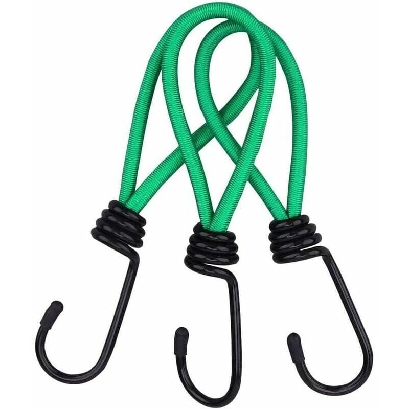 Rubber Straps with Hooks 16 Pieces Green, for Camping Tents, Tarpaulins, and Awnings.