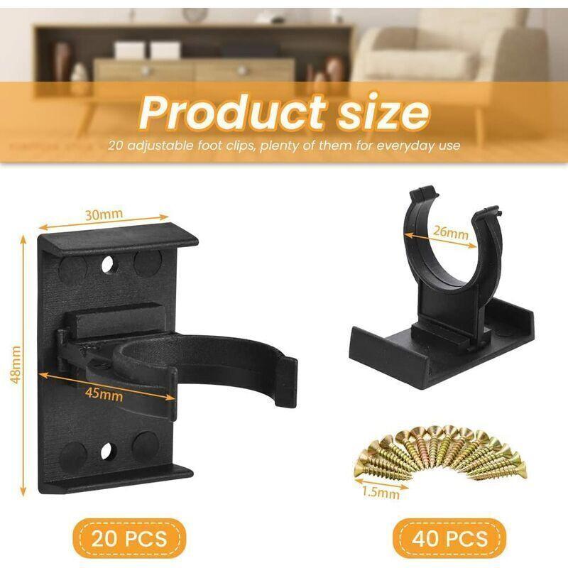 DEBUNS Furniture Foot Fixing Clamp, 20 Pcs 28mm to 32mm Screwable Plinth Clamp with 40 Screws for Kitchen Kick Plate.