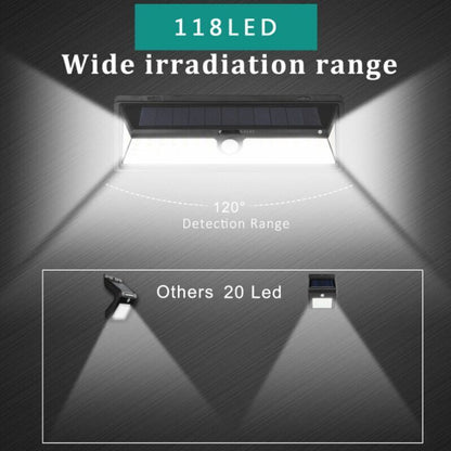 Solar Wall Light - 118 LED Solar Lamp 1000 Lumen Wall Light PIR Motion Sensor IP65 Waterproof Outdoor Garden..DEBUNS