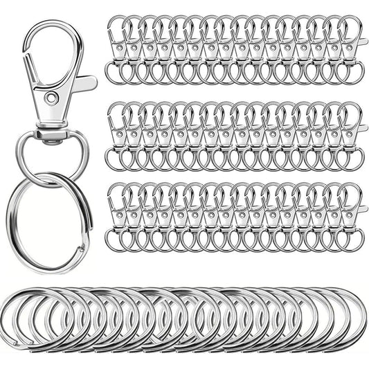Small Stainless Steel Keychains, 100pcs Carabiner Keychains, DIY, DIY Ring, Button Lock, (Silver).