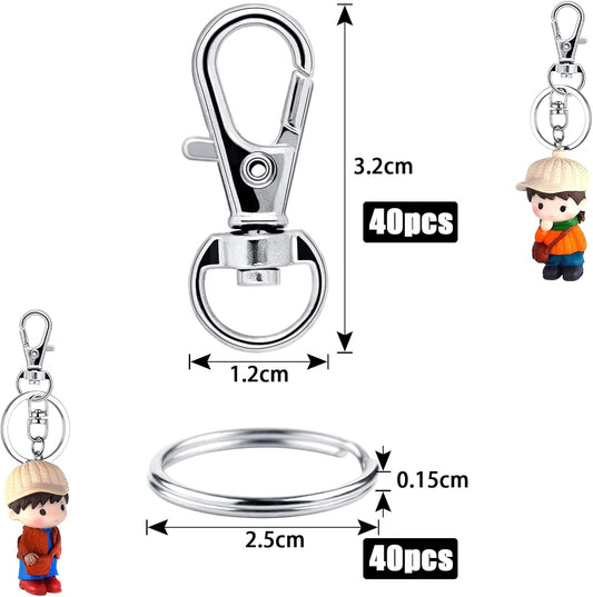 Small Stainless Steel Keychains, 100pcs Carabiner Keychains, DIY, DIY Ring, Button Lock, (Silver).