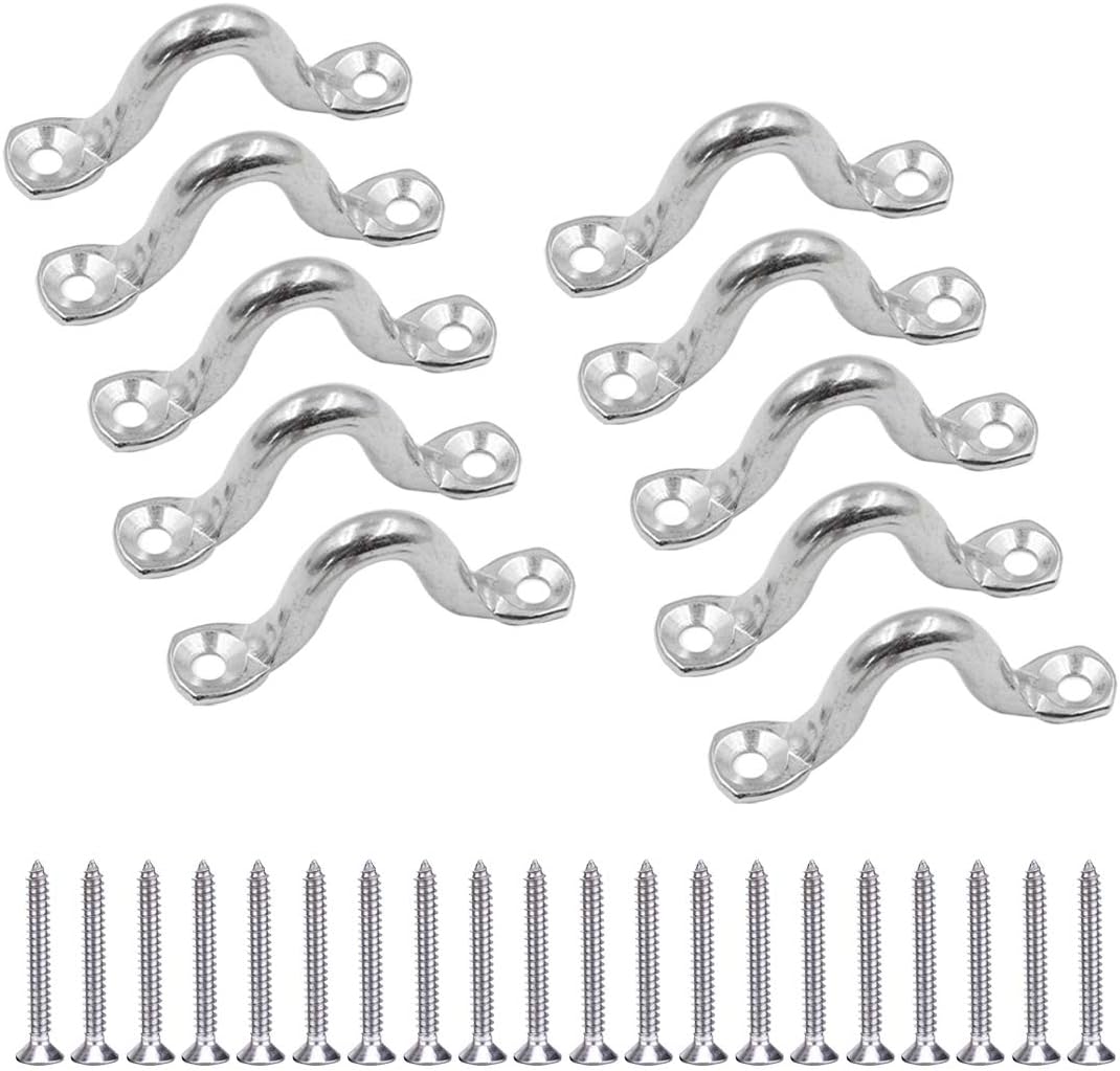 10Pcs M8 316 Stainless Steel Bimini Boat Top PAD Eye, Eye Straps, Tie Down, Kayak Deck Loops, Tie Down Anchor Point, Footman's Loop for Kayak Canoe Rigging.