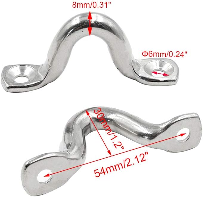 10Pcs M8 316 Stainless Steel Bimini Boat Top PAD Eye, Eye Straps, Tie Down, Kayak Deck Loops, Tie Down Anchor Point, Footman's Loop for Kayak Canoe Rigging.