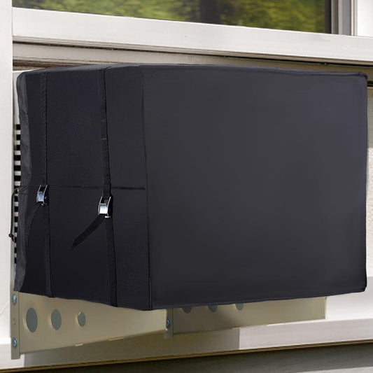 Air Conditioner Covers for Window Units - 3 Layers Insulation Outside AC Cover with Elastic Drawstring Metal Buckle Strap, Outdoor Winter Waterproof AC Canopy Sun Shade - 27.5 Ã 22.5 Ã 18.5 Inch.