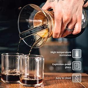 Pour Over Coffee Maker,Reusable Glass Coffee Pot Manual Dripper Brewer Hand Drip with Stainless Steel Filter for Home Travel (14 oz/400 ml).
