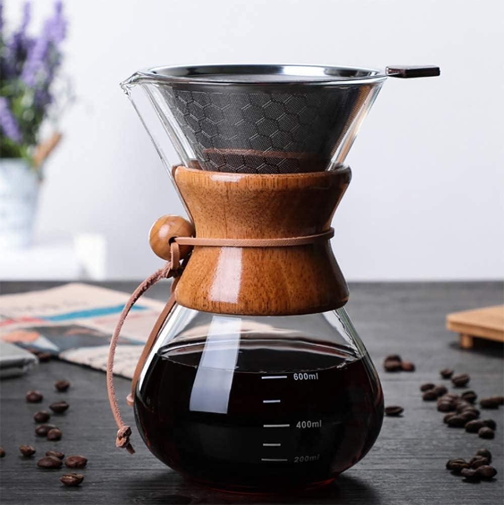 Pour Over Coffee Maker,Reusable Glass Coffee Pot Manual Dripper Brewer Hand Drip with Stainless Steel Filter for Home Travel (14 oz/400 ml).