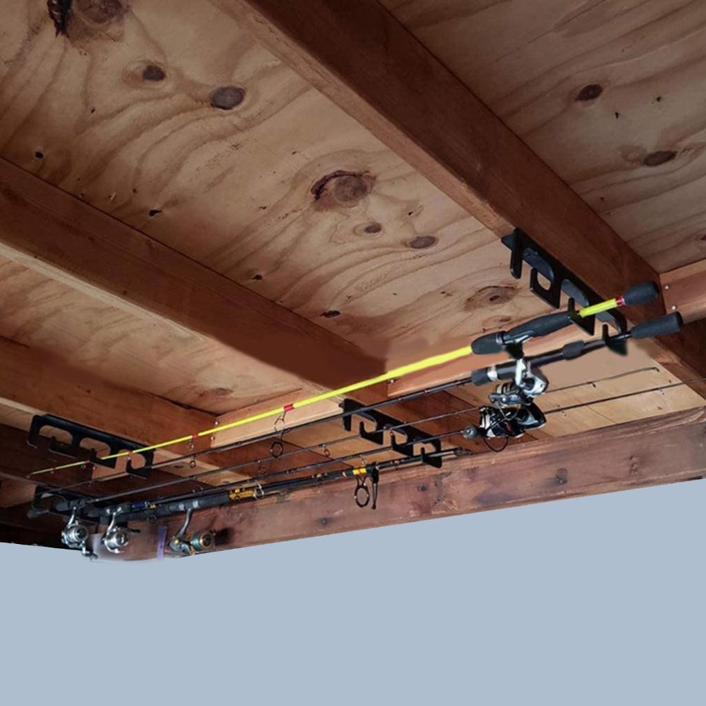 Fishing Rod Holders for Wall and Ceiling, Set of 6, 0.46 Size, Black, Garage Storage.