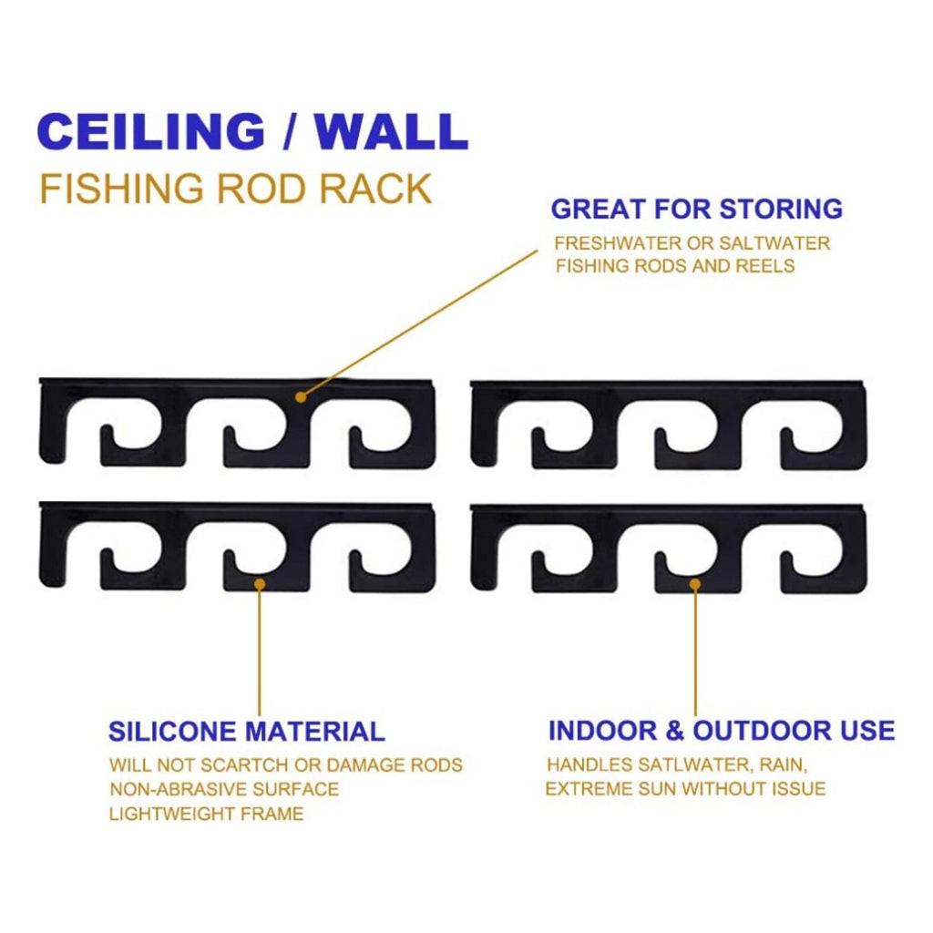 Fishing Rod Holders for Wall and Ceiling, Set of 6, 0.46 Size, Black, Garage Storage.