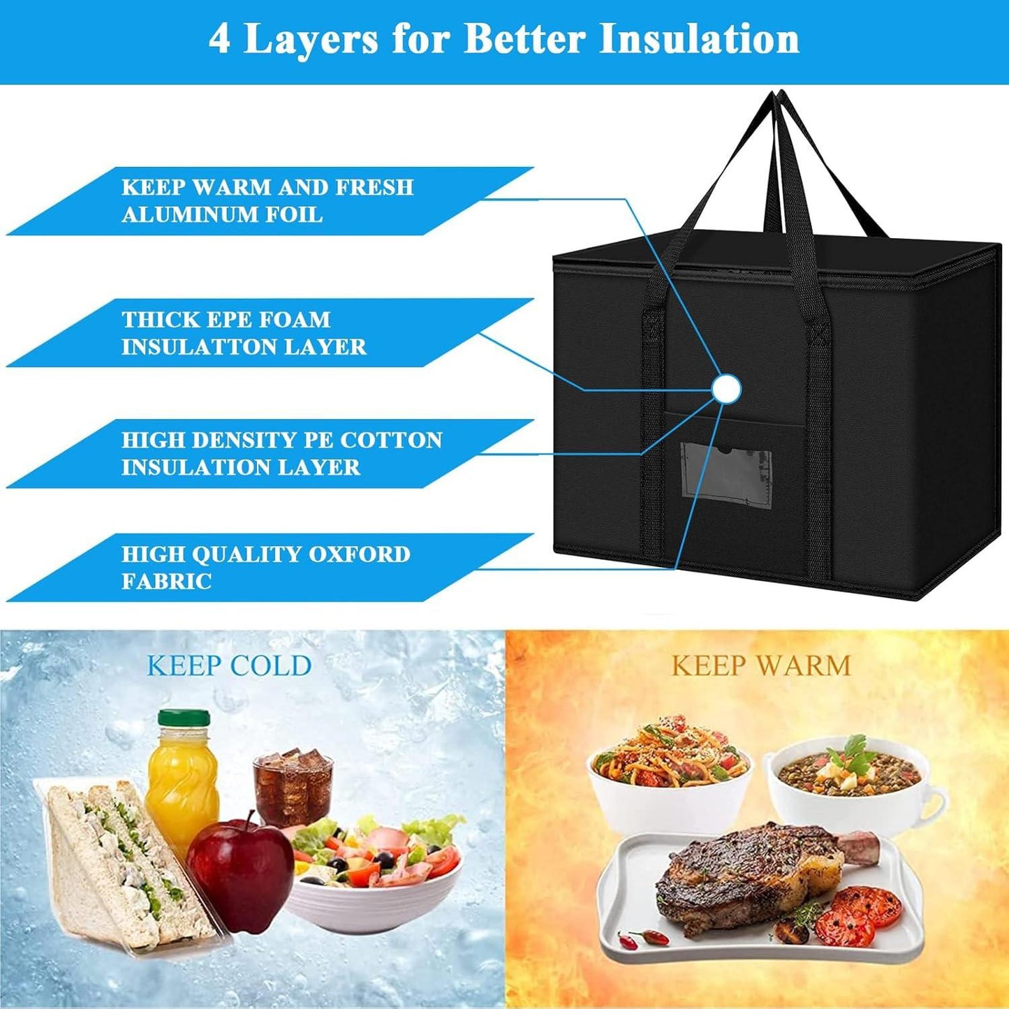 40L Soft Cooler Bag - Large Insulated Picnic Bag, Thermal Food Delivery Grocery Bag.