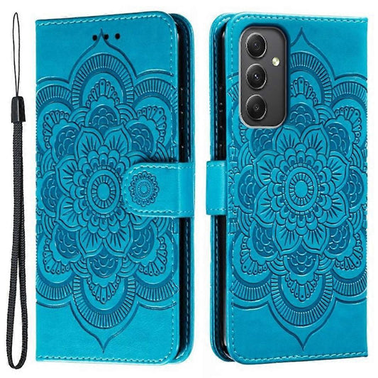 Compatible with Samsung Galaxy A56 5G Case with Multicolor Mandala Embossed PU Leather Wallet Cover - Blue.