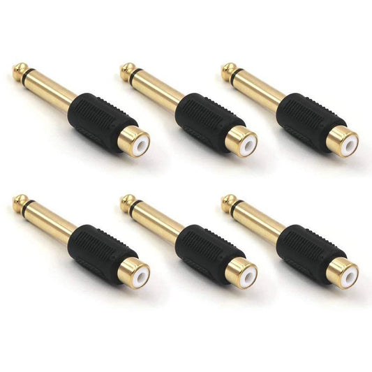 Audio Adapter 6.35mm Mono Male to RCA Female Cable Connector 6-Pack Compatible with Audio Equipment.