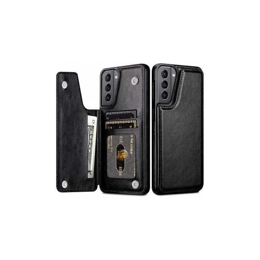 Compatible with Samsung Galaxy S22 Case Samsung Shockproof Card Holder 3-Compartment Flip Cover Black.
