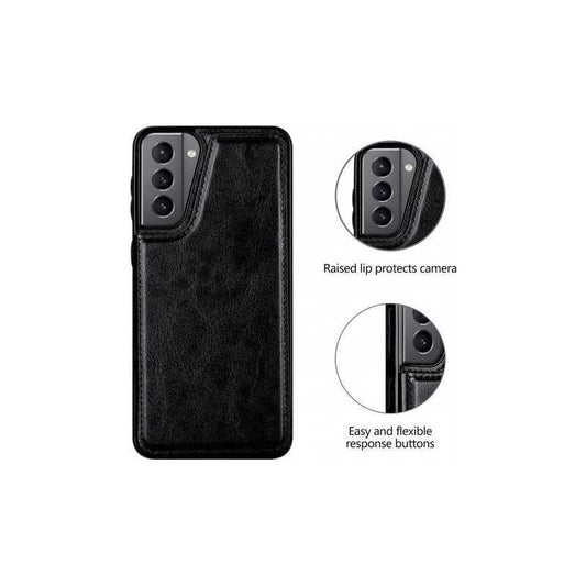 Compatible with Samsung Galaxy S22 Case Samsung Shockproof Card Holder 3-Compartment Flip Cover Black.