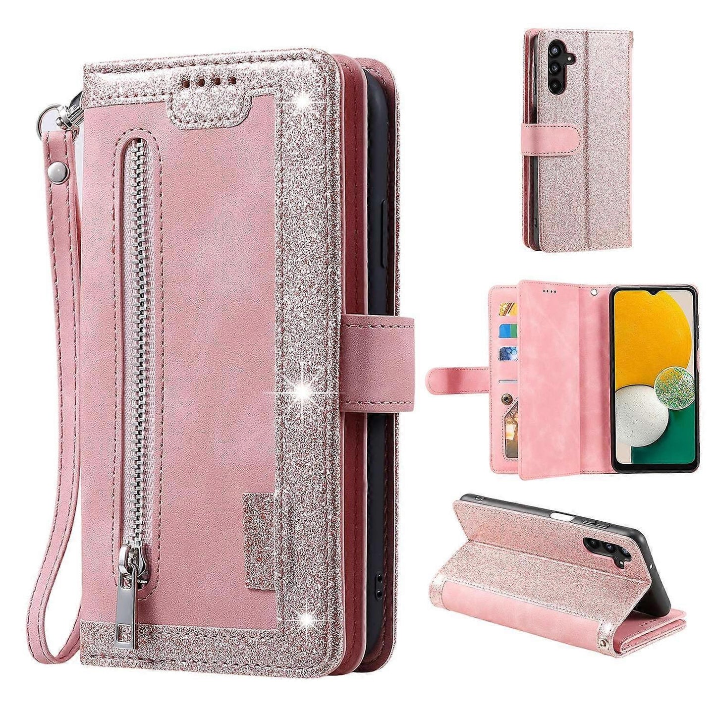 Compatible with Samsung Galaxy S25 Case Compatible PU Leather Zipper Wallet Phone Case with 9 Card Slots.
