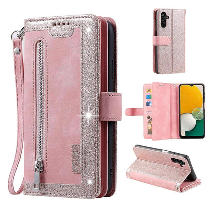 Compatible with Samsung Galaxy S25 Case Compatible PU Leather Zipper Wallet Phone Case with 9 Card Slots.