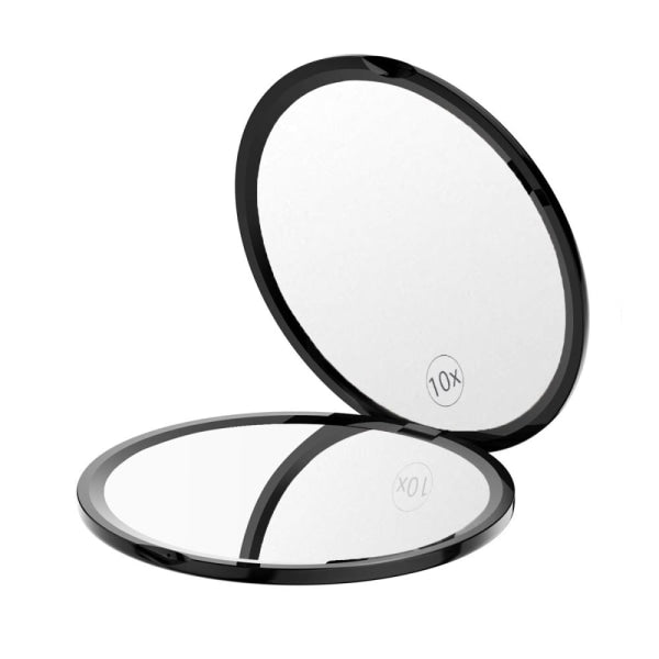 10x Magnification Compact Double-Sided Mirror - Black.
