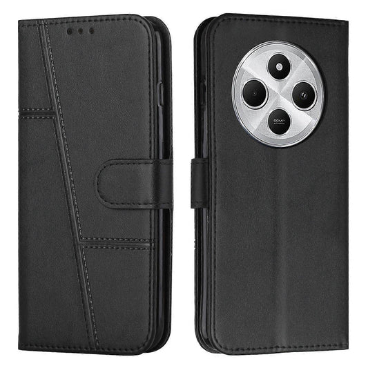 Stitched Calfskin Case for Redmi 14C 4G (FMY) Black_yux Black.
