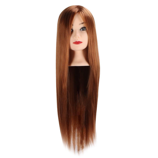Hairdressing Mannequin Head Light Brown Hair Braid Styling Training Doll Head (with Makeup).