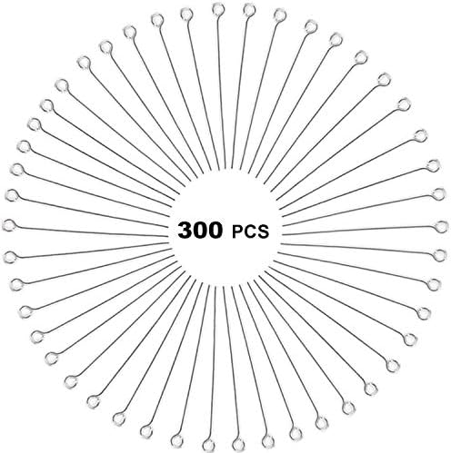 304 Stainless Steel Open Eye Pins for Jewelry Making, 4cm 300pcs Silver.