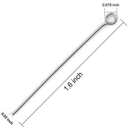 304 Stainless Steel Open Eye Pins for Jewelry Making, 4cm 300pcs Silver.