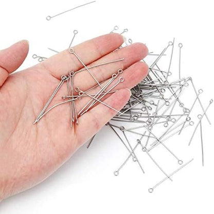 304 Stainless Steel Open Eye Pins for Jewelry Making, 4cm 300pcs Silver.