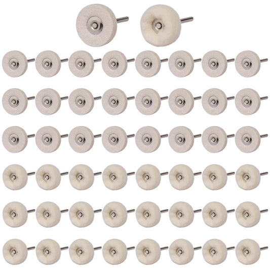 50 PCS 1 Inch Wool Felt Polishing Accessory Kits, 25 Each Spherical/Flat Buffing Wheels for Proxxon Dremel Rotary Tool - 1/8" Shank, Ideal for Wood Metal Jewelry and Glass Polishing.