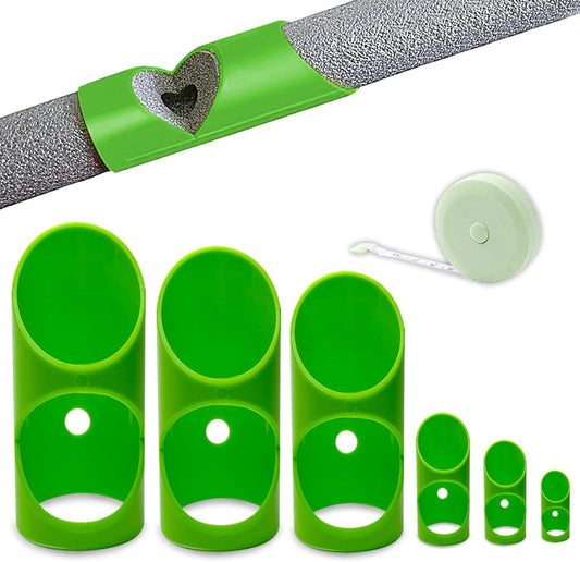 6PCS Pipe Insulation Cutting Guideï¼ Molded Foam Pipe Cutter Tool with 15MM-53MM Insulation Cutting Fixture for Home/Industrial/Commercial Plumbing + Bonus 59" Tape Measure (Green).