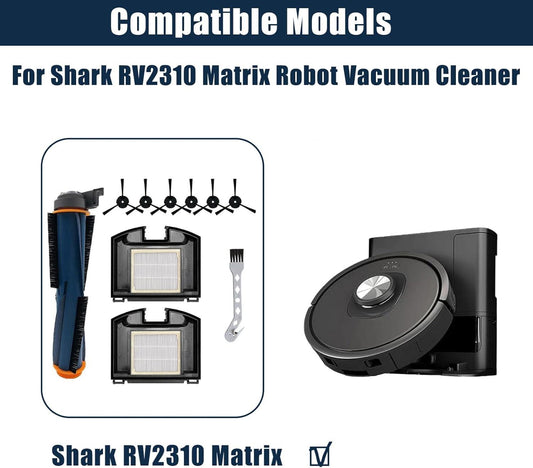 10 Pack Replacement Parts Set for Shark RV2310 Matrix Robot Vacuum Cleaner 1 Main Brush 2 HEPA Filters 6 Side Brushes 1 Cleaning Brush.