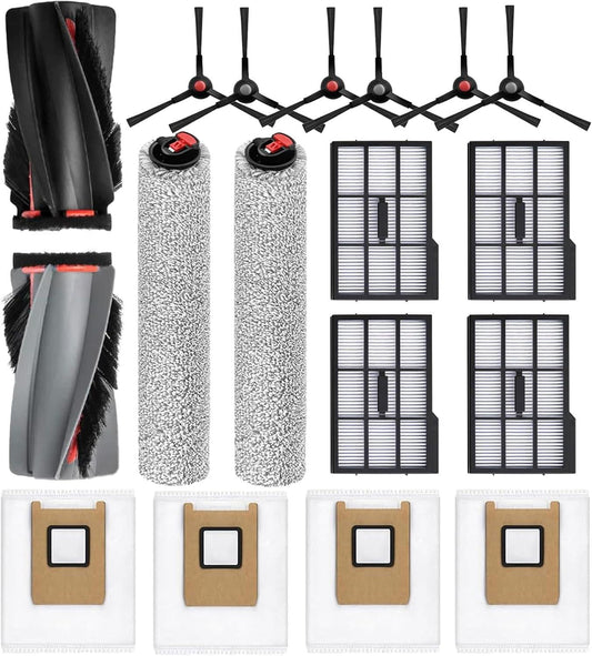 17 Pack Replacement Parts Kit for eufy E25 Omni / E28 Omn Robot Vacuum, 1 Set Main Brush, 2 Roller Mop, 6 Side Brush, 4 HEPA Filter, 4 Dust Bag.