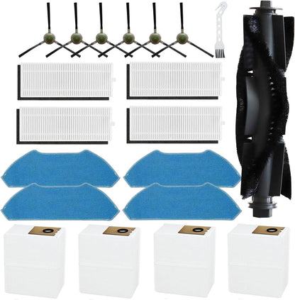 20 Pack Accessories Kit for Lefant M2 Pro / M2S Pro Vacuum Cleaner, 1 Main Brush, 6 Side Brushes, 4 Filters, 4 Mop Pads, 4 Dust Bags, 1 Cleaning Tool.