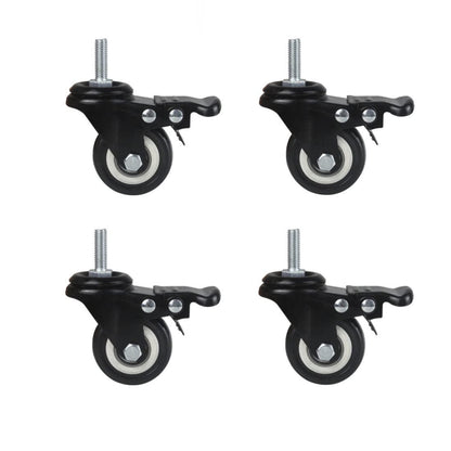 4Pcs 1.5 Inch Heavy Duty Caster Wheels Swivel Casters with Brake and M8 Threaded Stem, Loading 50kg/110lbs Black Rubber.