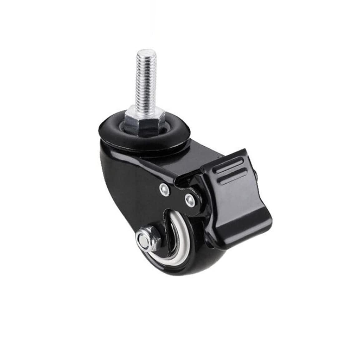 4Pcs 1.5 Inch Heavy Duty Caster Wheels Swivel Casters with Brake and M8 Threaded Stem, Loading 50kg/110lbs Black Rubber.