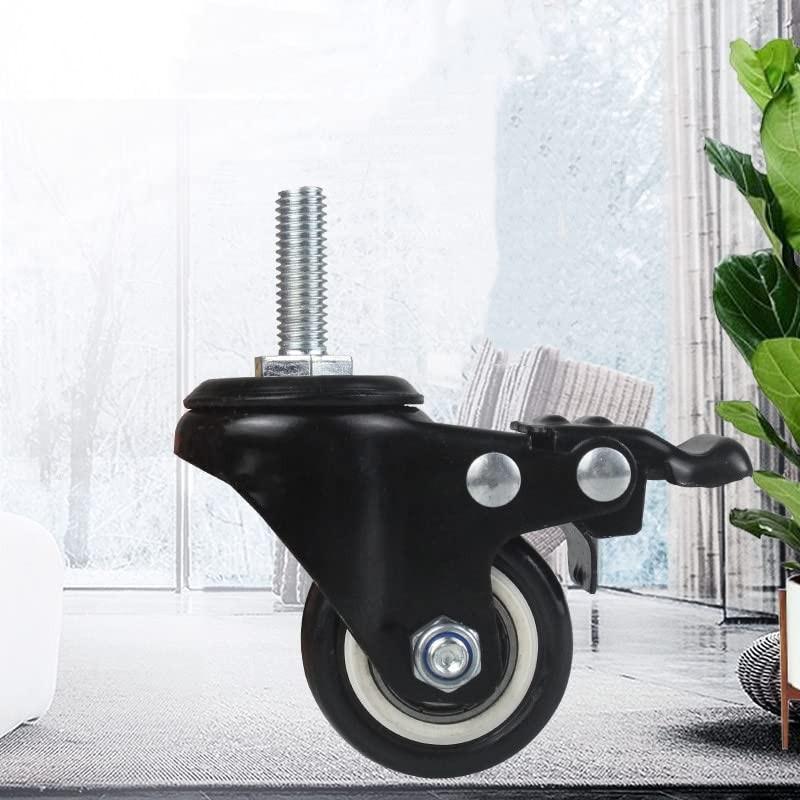 4Pcs 1.5 Inch Heavy Duty Caster Wheels Swivel Casters with Brake and M8 Threaded Stem, Loading 50kg/110lbs Black Rubber.