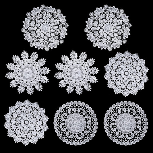 8 Pcs Crochet Lace Doilies for Tables White Round Lace Doilies 6 Inch Placemat Vintage Laces Coasters Decors for Kitchen Dining Room Wedding Vase Decoration