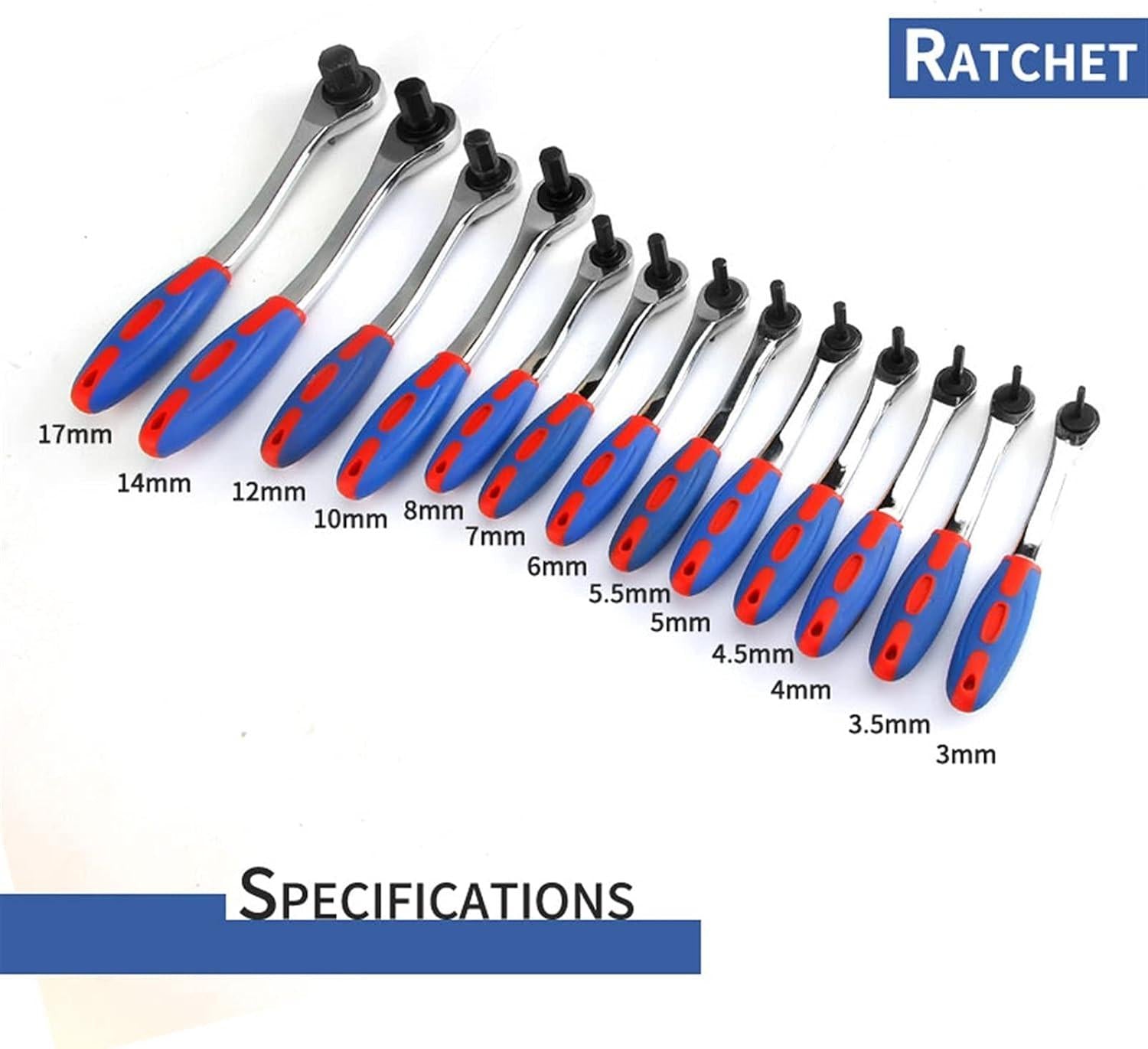 Wrench Sets, 1pcs Reversible Ratchet Allen Key Wrench, Ratcheting Hex Bolt Spanner with Soft Rubber Handle 4mm 5mm 6mm 8mm 10mm 12mm 14mm 17mm (Size : 8mm).