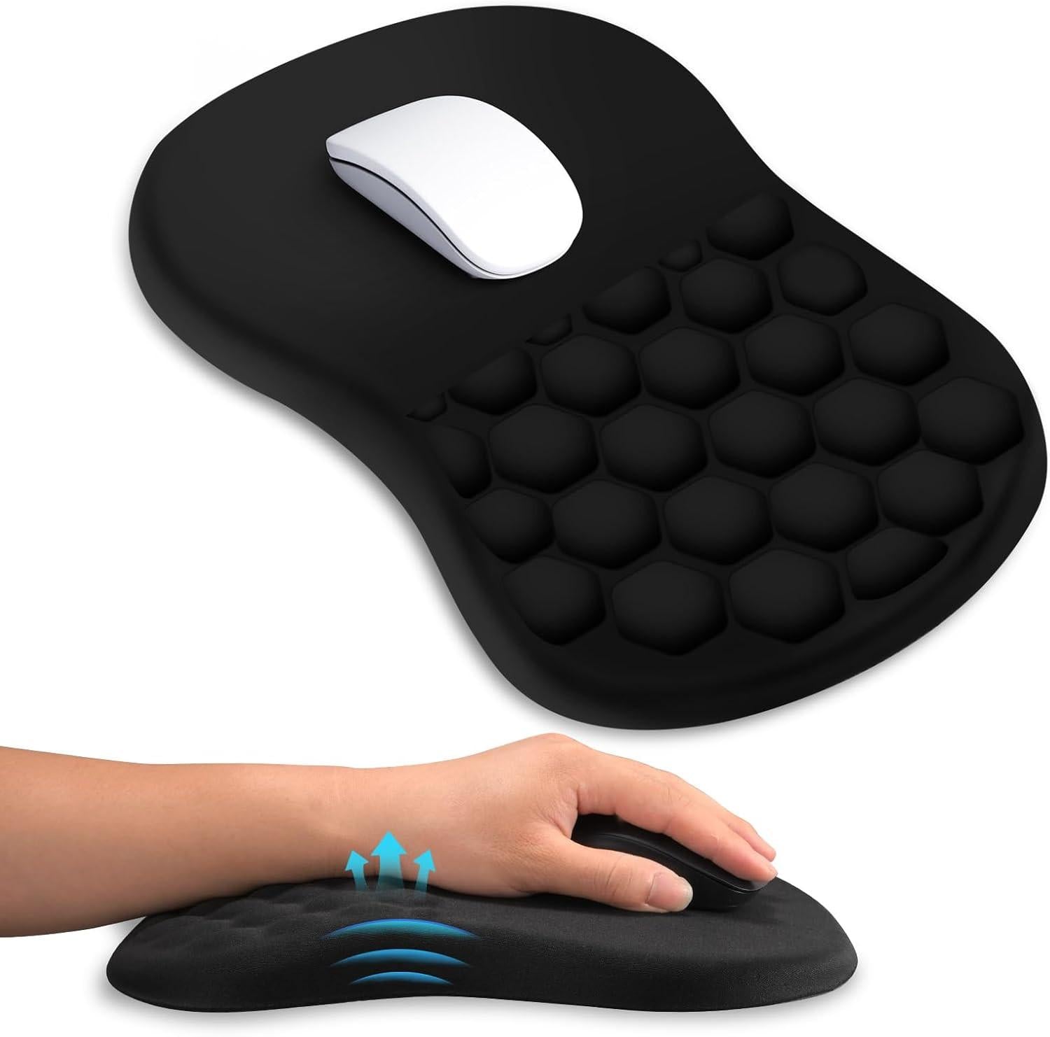 Ergonomic Mouse Pad with Wrist Rest, Dual-Slope Design for Pain Relief- Large 12x8 Inch Size with Reinforced Memory Foam & Non-Slip Base for Office Desk/Gaming (Black).