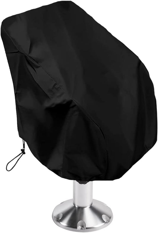 Boat Seat Cover Outdoor Waterproof Captain's Chair Seats Covers Dustproof Pedestal Pontoon Captain Bench for Helm Protector 1pcs Black 25.6x25.6x47 in.
