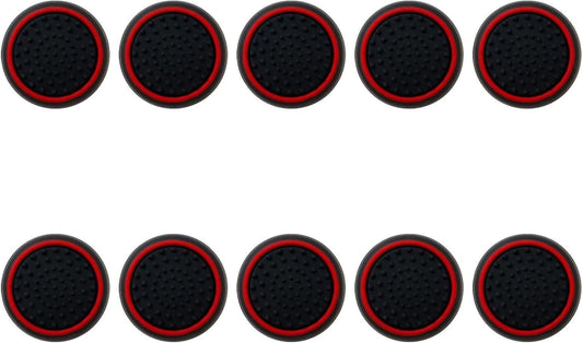 10Pcs Analog Controller Thumb Stick Grip Thumbstick Cap Cover for PS3/PS4/PS5 Controller - Black Background with Red Circle.