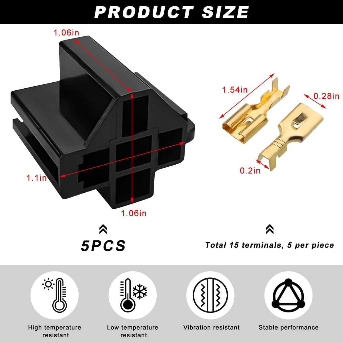 5 PCS Pin Relay Connectors, 12V Socket 30Amp/40Amp Connector with 6.3mm Terminals, Automotive Terminal Relays Case Holder for Cars Trucks SUVs, Car Accessories.