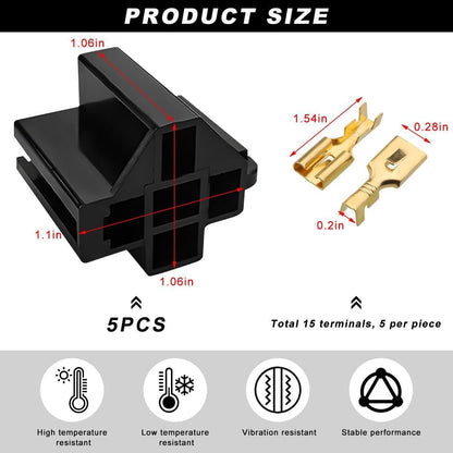 5 PCS Pin Relay Connectors, 12V Socket 30Amp/40Amp Connector with 6.3mm Terminals, Automotive Terminal Relays Case Holder for Cars Trucks SUVs, Car Accessories.