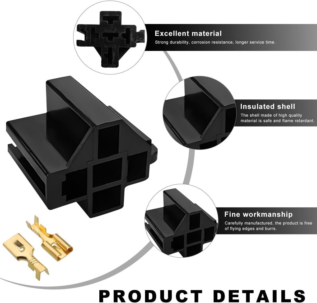 5 PCS Pin Relay Connectors, 12V Socket 30Amp/40Amp Connector with 6.3mm Terminals, Automotive Terminal Relays Case Holder for Cars Trucks SUVs, Car Accessories.
