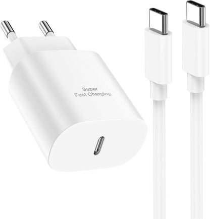 25W USB C Fast Charger with 2m Cable Compatible with Samsung Galaxy S25 S24 Ultra S23 S22 Ultra S22 Plus S21 FE 5G S20 S10 S9 A52S A55 5G A13 Note20.