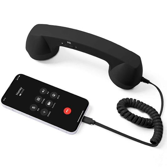 USB-C Retro Telephone Handset for Mobile Phones, Plug \u0026 Play, Radiation Protection, Compatible with iPhone \u0026 Android, Black.