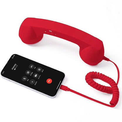 Compatible with iPhone Android USB-C Retro Telephone Handset Red.